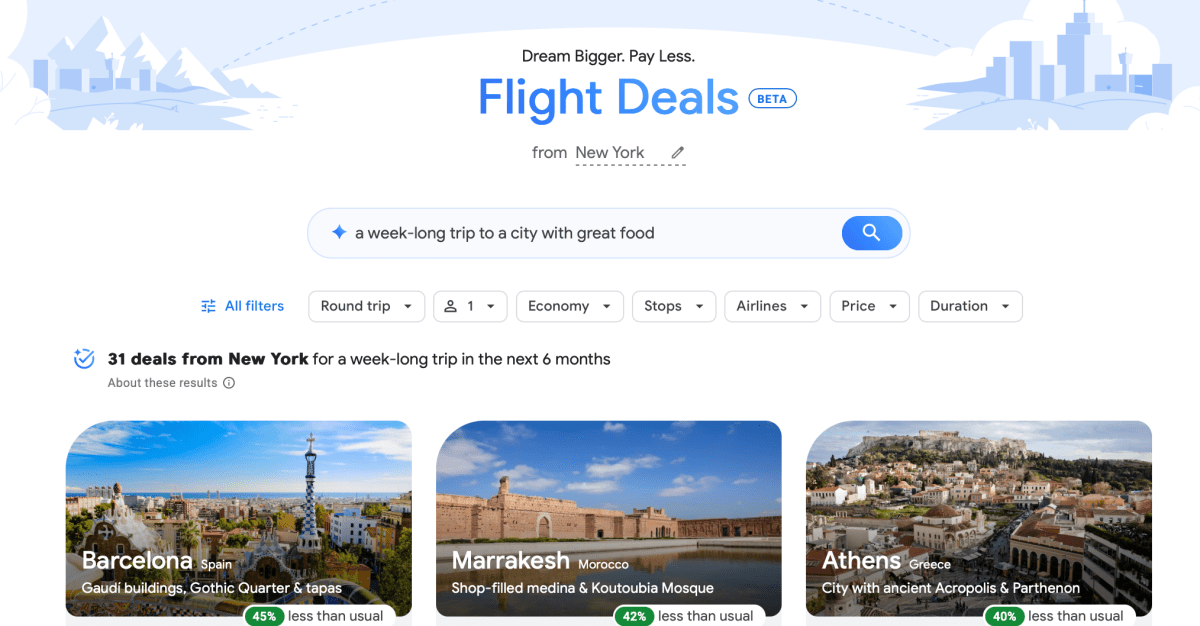Google Flights допоможе вам обрати місце для подорожі, коли ви не знаєте, куди вирушити
