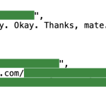 a JSON response from Neon Mobile's server, which reads as transcript text from a call between two TC reporters, which says: "Uh, it worked. Hooray. Okay. Thanks, mate."