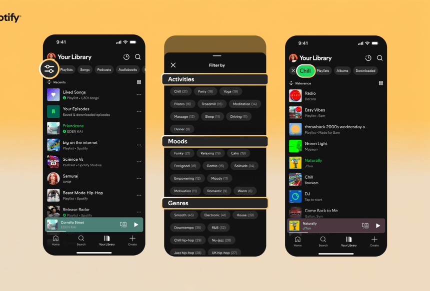 Нові “розумні фільтри” Spotify дозволяють фільтрувати бібліотеку за діяльністю, жанром чи настроєм