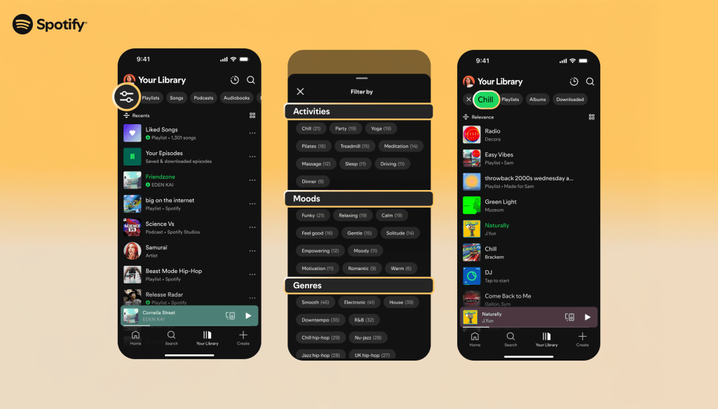 Нові “розумні фільтри” Spotify дозволяють фільтрувати бібліотеку за діяльністю, жанром чи настроєм