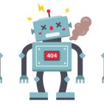 set of robots on a white background. evil, broken and kind iron cyborg. Vector flat character illustration.