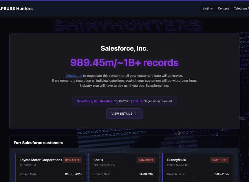 Група хакерів заявляє про крадіжку мільярда записів з бази даних клієнтів Salesforce: світу загрожує глобальна загроза даних