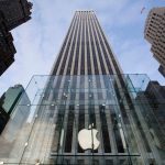 The entrance of Apple's new flagship store on Fifth Avenue.