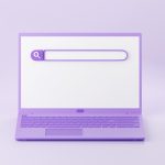 Web search bar on laptop screen 3d render - illustration of website form for research of information on computer